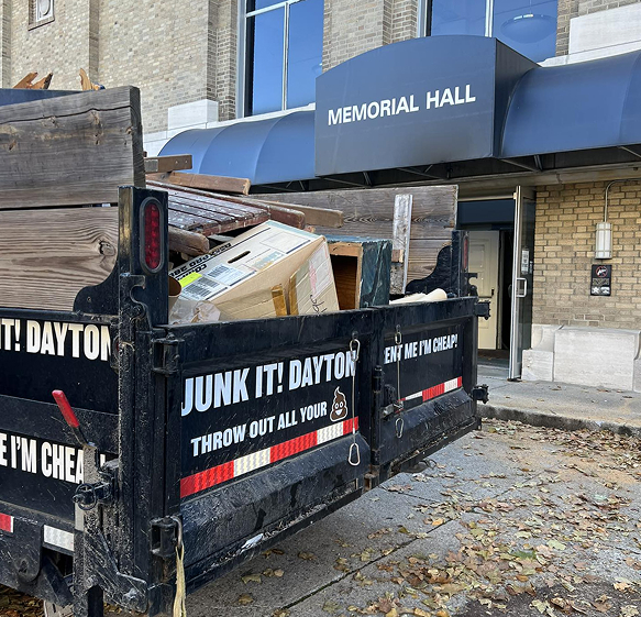 JunkIT Dayton trailer loaded at Memorial Hall